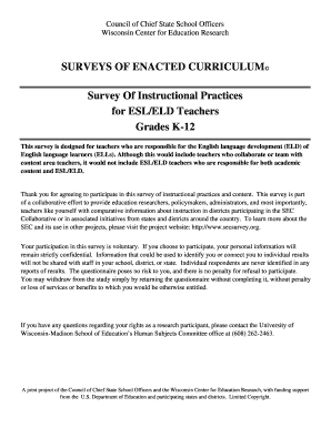 Survey of Instructional Practices for ESL ELD Teachers
