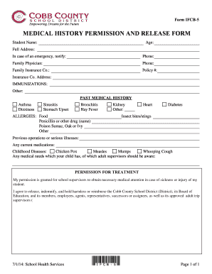 Medical History Permission and Release Form