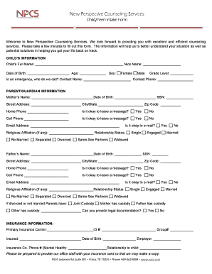 Child Teen Intake Form