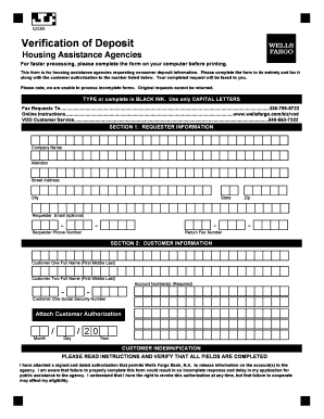 Verification of Deposit for Housing Assistance