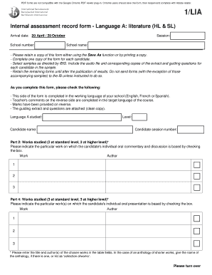 Internal Assessment Record Form - Language A Literature