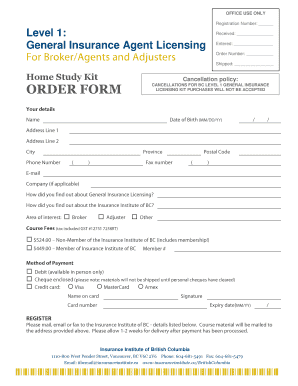 General Insurance Agent Licensing Order Form