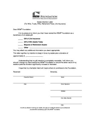 Estate Intention Letter for Charitable Donations