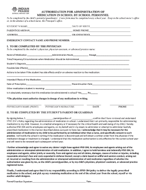 Authorization for Medication Administration in School