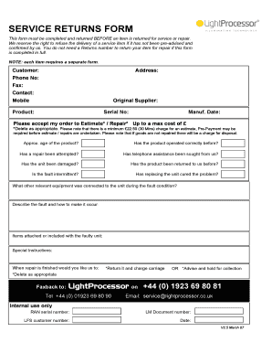 Service Return Form