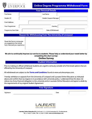 University of Liverpool Online Degree Withdrawal Form