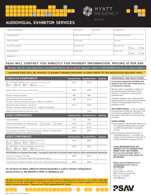 Audiovisual Exhibitor Services Order Form