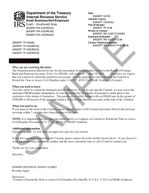 IRS FBAR Penalty Consent Form