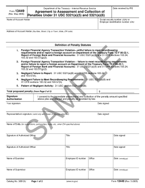 IRS Form 13449 Agreement to Assessment and Collection of Penalties