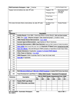FBAR Examination Workpapers Index