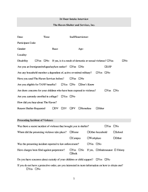 24 Hour Intake Interview Form