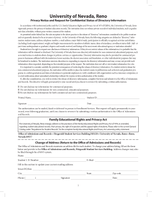 University of Nevada Reno Privacy Notice and Request for Confidential Status