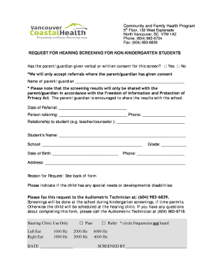 Request for Hearing Screening for Non-Kindergarten Students