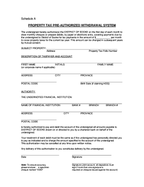 Property Tax Pre-Authorized Withdrawal Authorization