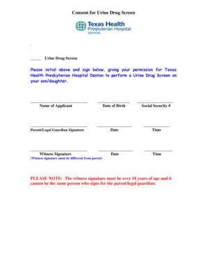 Consent for Urine Drug Screen