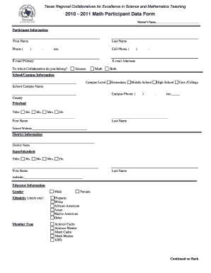 Texas Math Participant Data Form