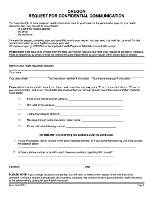 Oregon Request for Confidential Communication