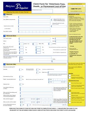 Petplan Equine Veterinary Fee Claim Form
