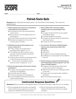 Paired Texts Quiz Assessment