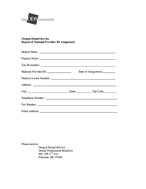 Oregon Dental Service Provider ID Assignment Form