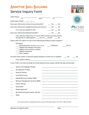 Adaptive Skill Building Service Inquiry Form