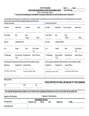 Alabama Marriage License Application