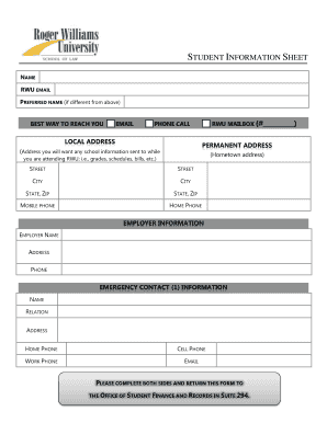 Student Information Sheet