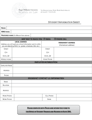 Student Information Sheet