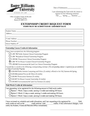 EXTERNSHIP CREDIT REQUEST FORM - Roger Williams University - law rwu