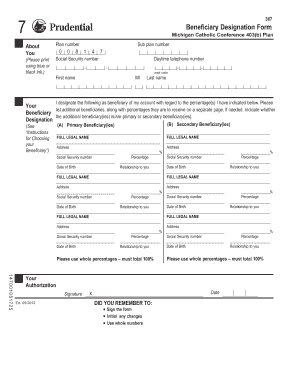 Michigan Catholic Conference 403(b) Plan Beneficiary Designation Form