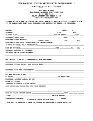 Foster Care Incident Report Fax Cover Sheet