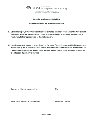 Consent to Treatment and Assignment of Benefits