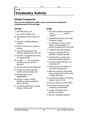 Cellular Crossword Vocabulary Activity