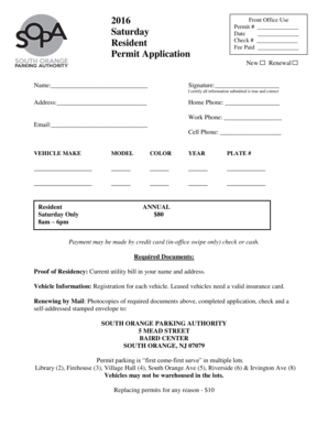 South Orange Parking Permit Application