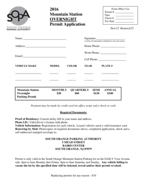 South Orange Parking Permit Application