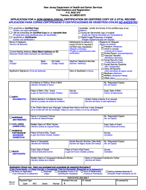 New Jersey Vital Record Application