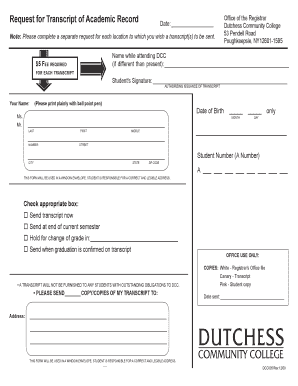 Request for Transcript of Academic Record