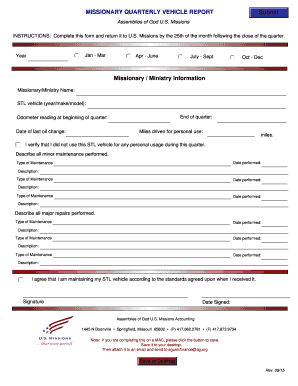 Missionary Quarterly Vehicle Report