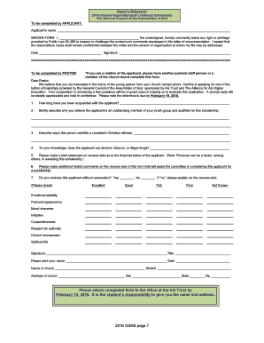 How to write a church recommendation letter - Pastors Reference* 2016 General Superintendents National Scholarship The General Council of the Assemblies of God To be completed by APPLICANT: Applicants name WAIVER FORM: I, the undersigned, hereby voluntarily waive any right or privilege