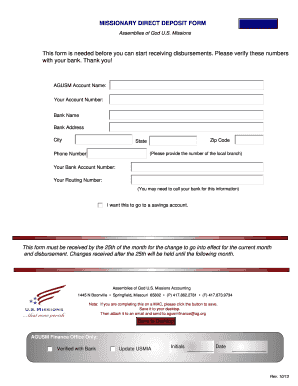 Assemblies of God Direct Deposit Form