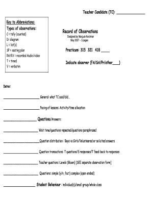 Teacher Observation Form
