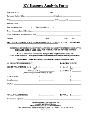 RV Expense Analysis Form