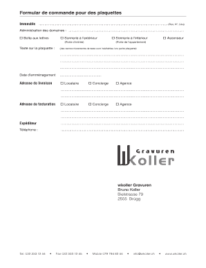 Formular de commande pour des plaquettes