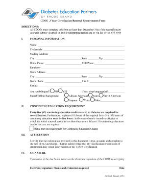 CDOE 3 Year Certification Renewal Requirements Form