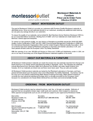 Montessori Materials Order Form