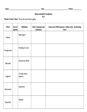 Romeo and Juliet Vocabulary Worksheet