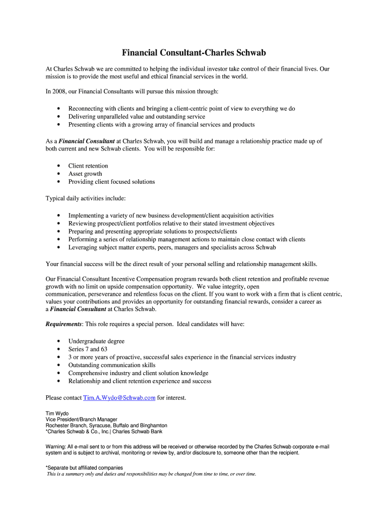 Fillable Online Financial ConsultantCharles Schwab Fax Email Print