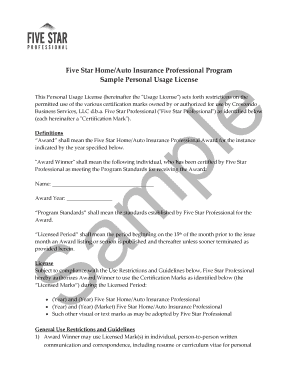 Five Star Professional Award Usage License