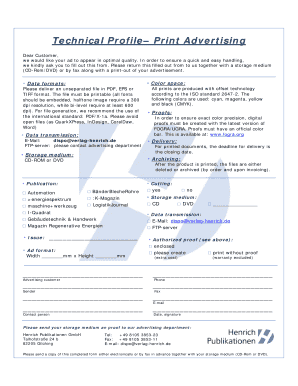 Print Advertising Technical Profile Form