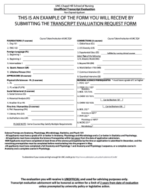 Unofficial Transcript Evaluation Form